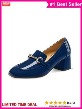 Women's Chunky Block Heel Pumps Square Toe Slip On Loafers